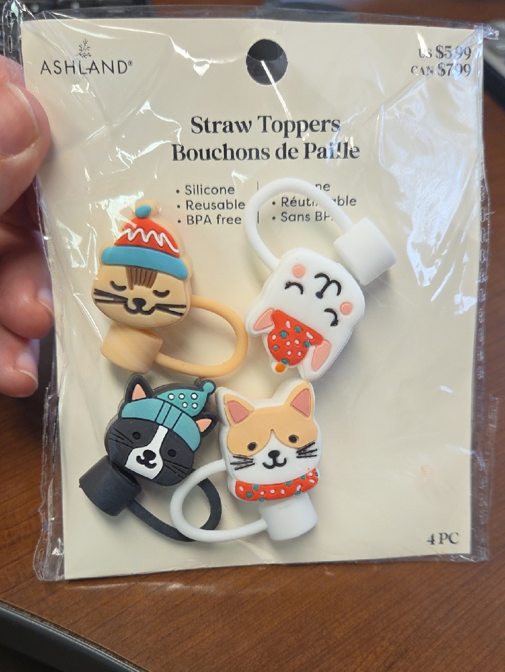 Ashland Kids Silicone Animal Straw Toppers - Kitty Cats